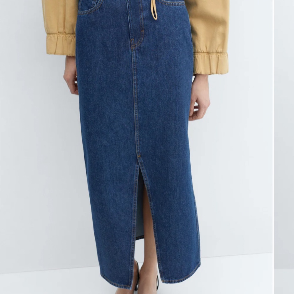 MANGO Slit Denim Skirt Women XXL Dark Blue Non Stretchy Denim